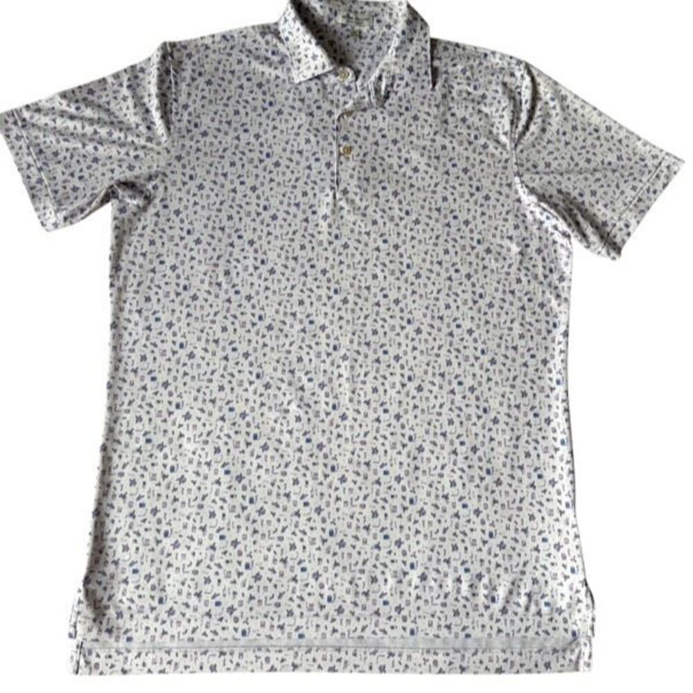 Peter Millar Polo T shirt Summer Comfort Golf White Purple Medium